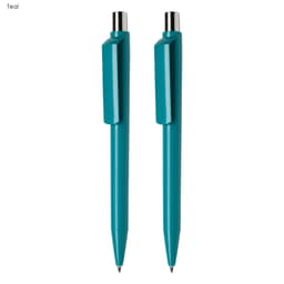 A teal pen gift set featuring two sleek pens, each with a stylish clip and a metallic finish.
