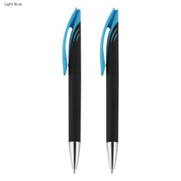 Aster Signature Pen Gift Set featuring two black pens with light blue accents and a logo.