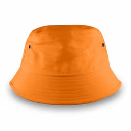 An orange bucket hat featuring a simple design and metal eyelets for ventilation.