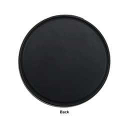 A black round USB hub with a smooth surface, featuring a logo on the back.