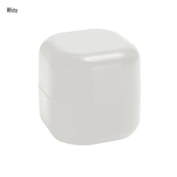 A white cube-shaped lip balm container with a smooth surface and a hinged lid.