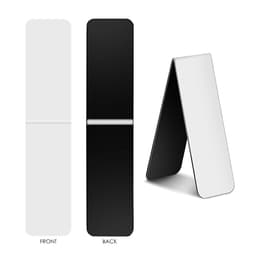 A black and white fridge magnet and bookmark with a sleek design, featuring a front and back view.