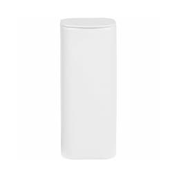 A white flip top mint tin with a smooth surface and rounded edges, featuring a logo.