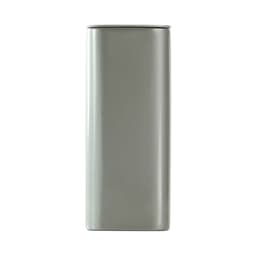 A silver flip-top mint tin with a sleek cylindrical shape. The tin features a logo on its surface.
