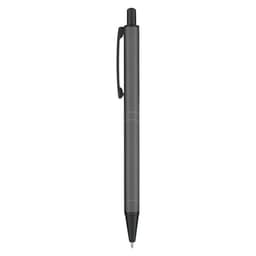 A metal pen in a sleek black finish with a clip and smooth design. The pen features a logo on its body.