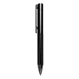 A metal pen in black with a textured grip and clip, featuring branding on the barrel.