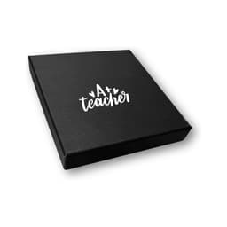 A black gift box with a logo on the top, designed for a notebook gift set.