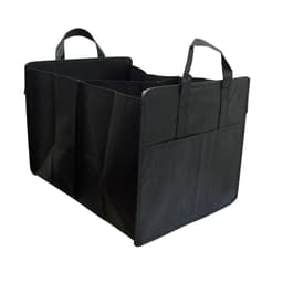 A black non-woven cargo organiser with multiple compartments and two handles for carrying.
