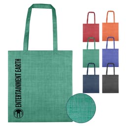 A green non-woven bag with patterned texture and an associated logo, displayed with multiple colour options.