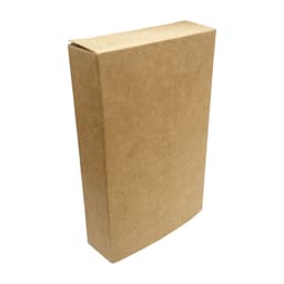 A brown cardboard box containing eco recycled playing cards, featuring a simple design and logo.