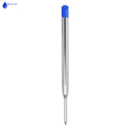 A blue metal refill for a pen, featuring a silver barrel and a blue top. It has a logo on the image.