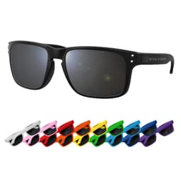 Geo RPET sunglasses in black, along with a variety of colourful options including white, pink, red, yellow, green, and blue.