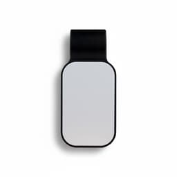 A black car visor sunglass holder with a smooth, reflective surface and a minimalistic design.