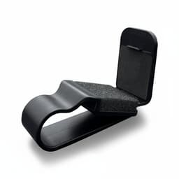 A black car visor sunglass holder with foam padding and a clip design for secure attachment.