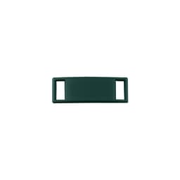 A green luxury shoelace charm with two rectangular openings on each end.