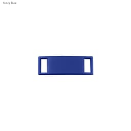 A navy blue luxury shoelace charm with a rectangular shape and openings on both ends.