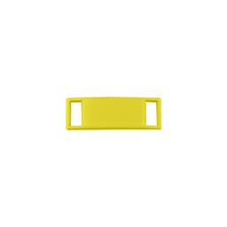 A bright yellow shoelace charm with two rectangular openings, featuring a simple design.