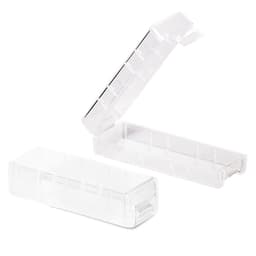 A clear USB drive case with an open lid and a textured design, featuring a logo on the side.
