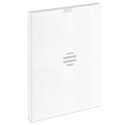 A white product packaging with a circular logo in the centre. The box has a smooth, clean design.