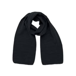 A black scarf folded elegantly with a soft texture and a simple design, featuring no logos or branding.