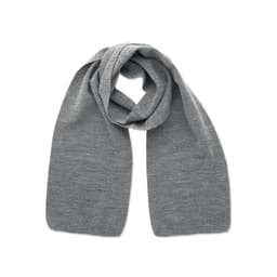 A grey scarf made of a soft, knitted material, featuring a simple design without patterns.