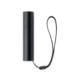 A drink bottle in matte black with a detachable wrist strap, featuring a sleek cylindrical design.