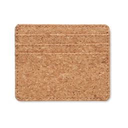 A cardholder made from natural cork featuring three slots for cards, showcasing a light brown colour.