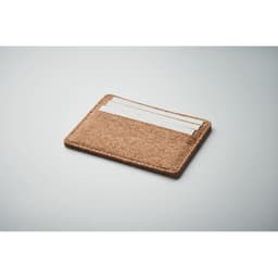 A cardholder made of natural cork, featuring a simple design with slots for cards.