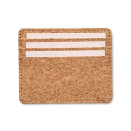 A card holder made of natural cork, featuring three slots for cards and a minimalist design.