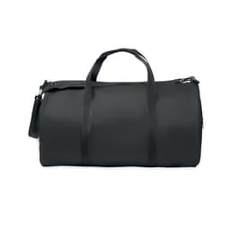 A black duffle bag with dual handles and a detachable shoulder strap, featuring a zippered closure.