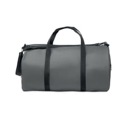 A duffel bag in dark grey with dual handles and a detachable shoulder strap. It features a zipper closure.
