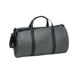 A duffel bag in dark grey with black straps and a shoulder strap for easy carrying.