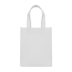 A tote bag in plain white with two handles, featuring a simple, unembellished design.