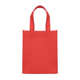 A red tote bag with two handles and a blank exterior. It has a simple design and no visible branding.