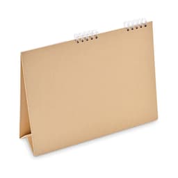 A desk calendar in a natural brown colour, featuring spiral binding at the top.