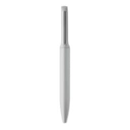 A pen in a minimalist design, featuring a smooth grey exterior and a clip for easy attachment.