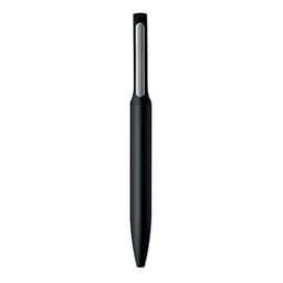 A pen with a sleek, black design and a silver clip, featuring a minimalistic style.
