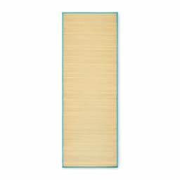 A rectangular mat in beige with a blue border, featuring a textured surface. The product has a simple design.