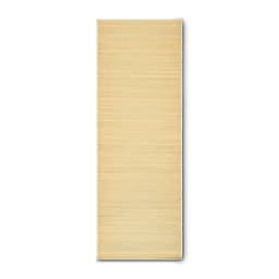 A rug with a textured, neutral beige surface, featuring a minimalist design. It has a subtle, natural finish.