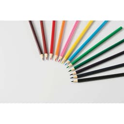 Colourful drawing pencils arranged in a fan shape on a white background, featuring various colours and a sharp point.