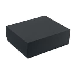 A black gift box with a sleek, minimalist design, featuring a lid that opens seamlessly.
