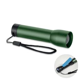 A green drink bottle with a black cap and a wrist strap, featuring a logo on the side.