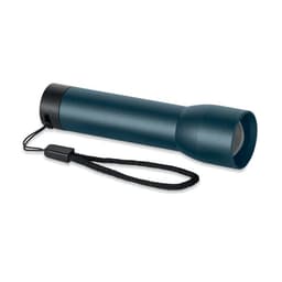 A drink bottle in dark blue with a black top and a lanyard for easy carrying. It features a logo.