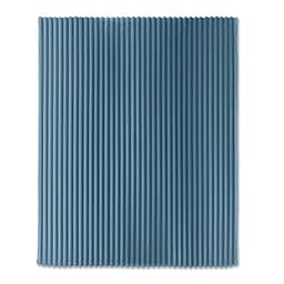 A textured blue rug featuring vertical ribbed patterns, providing a soft, inviting surface.