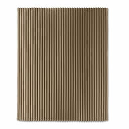 A textured beige mat with vertical ribbed lines, featuring a soft surface and rectangular shape.