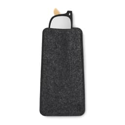 A drink bottle in a grey felt sleeve, with a black cap partially visible at the top. The bottle features a logo.