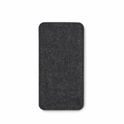 A dark grey felt drink bottle with a textured surface, featuring a subtle logo at the bottom.