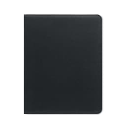 A black folder with a smooth finish, featuring a simple design and a logo on the front.