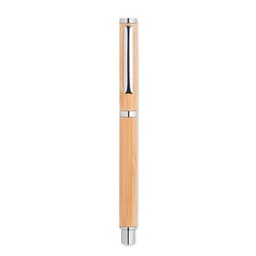 A pen with a bamboo barrel and chrome accents, featuring a sleek and modern design.