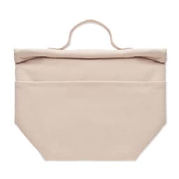 A beige storage bag with a handle and front pockets, designed for organisation.